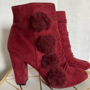 French Blu - adorable crimson booties with Pom Pom detail